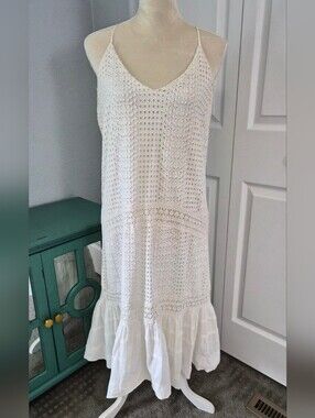 Urban Outfitters White Eyelet Lace Midi Dress Cottagecore Boho Sundress Large